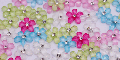 10mm Resin Flower with Rhinestone Flatback Cabochons 