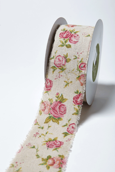 2-1/2 Inch Cotton Blend Vintage Pink Floral Ribbon