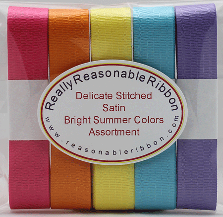 Delicate Stitched Satin Ribbon Bright Summer Colors Assortment