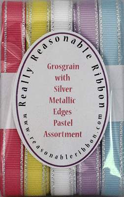Pastel Grosgrain Ribbon with Silver Metallic Edges Assortment