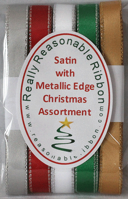 Satin Ribbon with Metallic Edges Christmas Assortment