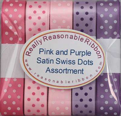 Satin Swiss Dots Ribbon Assortment Pink and Purple