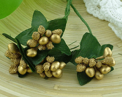 Bead Berry Spray Clusters Gold