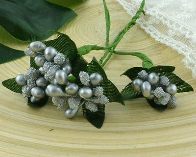 Bead Berry Spray Clusters Silver 