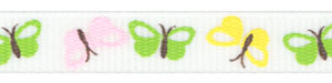 3/8" Butterfly Multi Pink/Green/Yellow Grosgrain Ribbon