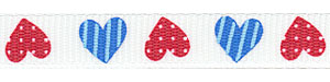 Patriotic Candy Hearts on White Grosgrain Ribbon