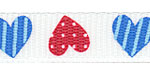 Patriotic Candy Hearts on White Grosgrain Ribbon