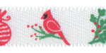 3/8" Cardinals and Ornaments on White Satin Ribbon