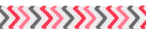 3/8" Mixed Red/Gray Chevron Striped Grosgrain Ribbon