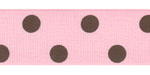 7/8" Circus Dots Grosgrain Light Pink w/Brown OVER HALF OFF!