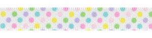 3/8" Pastel Confetti Dots on White Satin 