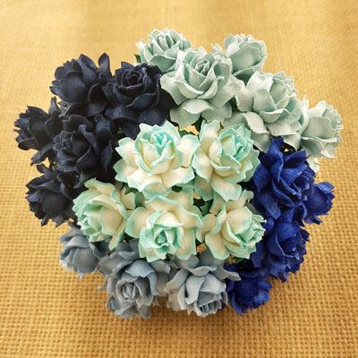 Wild Orchid Craft 25mm Cottage Roses Mixed Blue Tone