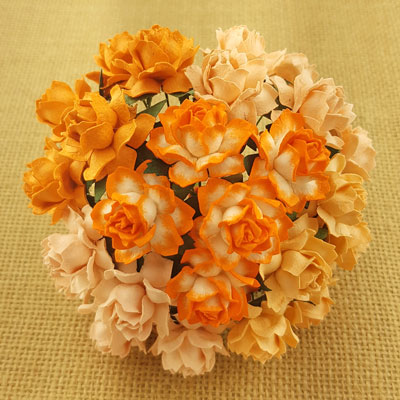 Wild Orchid Craft 25mm Cottage Roses Mixed Peach/Orange 
