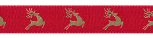 5/8" Reindeer on Red Satin Ribbon