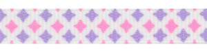 Geranium Pink and Hyacinth Diamond Print Grosgrain