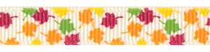 Fall Leaves on Ivory Grosgrain Ribbon