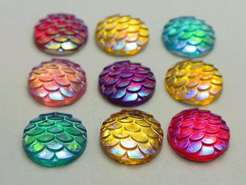 12mm Mixed Color Fish Scale Round Cabochon 