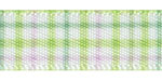 3/8" Green and Purple Plaid Print on White Satin 