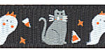 Halloween Cat and Ghost Print on Black Grosgrain Ribbon