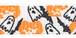 Halloween Ghost and Pumpkin Print on White Grosgrain Ribbon SPOOL SALE!