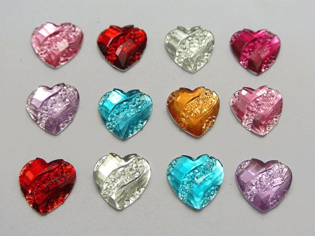 12mm Mixed Color Heart Shaped Dotted Wave Rhinestones 
