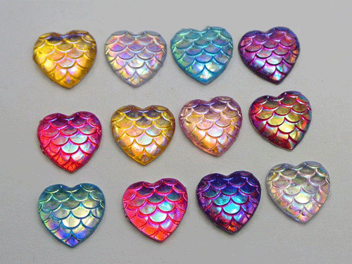 12mm Mixed Color Fish Scale Heart Shaped Cabochon 