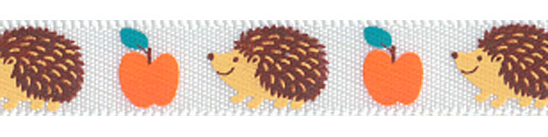 Hedgehogs and Pumpkins on White SATIN Ribbon