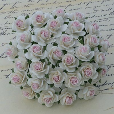 Wild Orchid Crafts Open Roses 2-Tone White w/Baby Pink Center