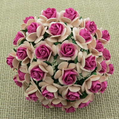 Wild Orchid Crafts Open Roses 2-Tone Pink with Deep Pink Center