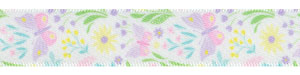 5/8" Pastel Flowers and Butterflies on White Satin Ribbon