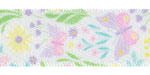 5/8" Pastel Flowers and Butterflies on White Satin Ribbon