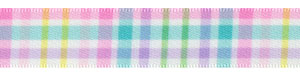 5/8" Pastel Plaid Print on White Satin Ribbon