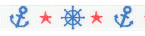 Patriotic Boat Wheel and Anchor on White Grosgrain SPOOL SALE!