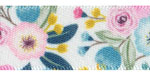 5/8" Pink and Blue Vintage Floral Print on White Satin Ribbon