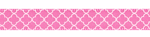 3/8" Quatrefoil Print on Hot Pink Satin Ribbon