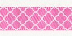 3/8" Quatrefoil Print on Hot Pink Satin Ribbon