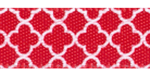 3/8" Quatrefoil Print on Poppy Red Satin Ribbon