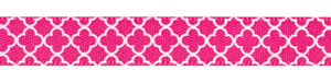 3/8" Quatrefoil Print on Shocking Pink Satin Ribbon