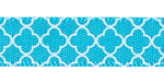 3/8" Quatrefoil Print on Turquoise Satin Ribbon