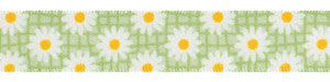 5/8" Random Daisies on Green Satin Ribbon