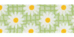 5/8" Random Daisies on Green Satin Ribbon