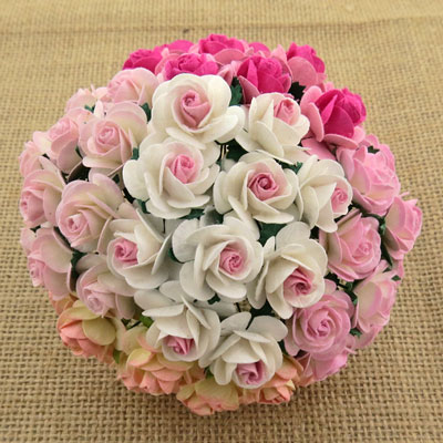 Wild Orchid Craft 15mm Open Roses Mixed 2-Tone Pink 