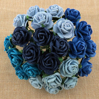 Wild Orchid Craft 20mm Open Roses Mixed Blue