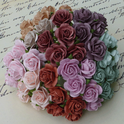 Wild Orchid Craft 20mm Open Roses Mixed Vintage Colors