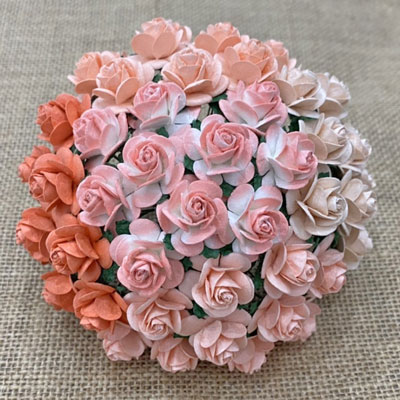 Wild Orchid Craft 10mm Open Roses Mixed Peach & Orange