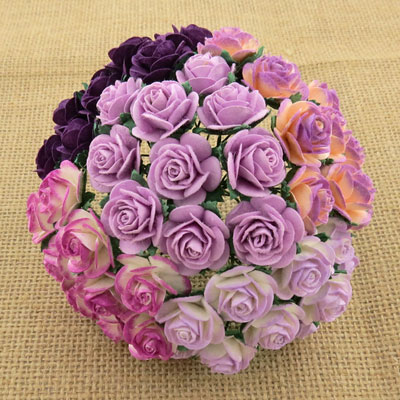 Wild Orchid Craft 15mm Open Roses Purple/Lilac