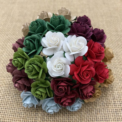 Wild Orchid Craft 20mm Open Roses Mixed Christmas Colors RESTOCKED!