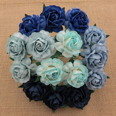 Wild Orchid Crafts 40mm Tea Roses Mixed Blue