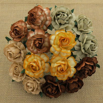 Wild Orchid Crafts 40mm Tea Roses Mixed Earth Tone