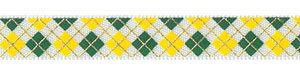 3/8" Yellow and Green Argyle Print on White Satin 